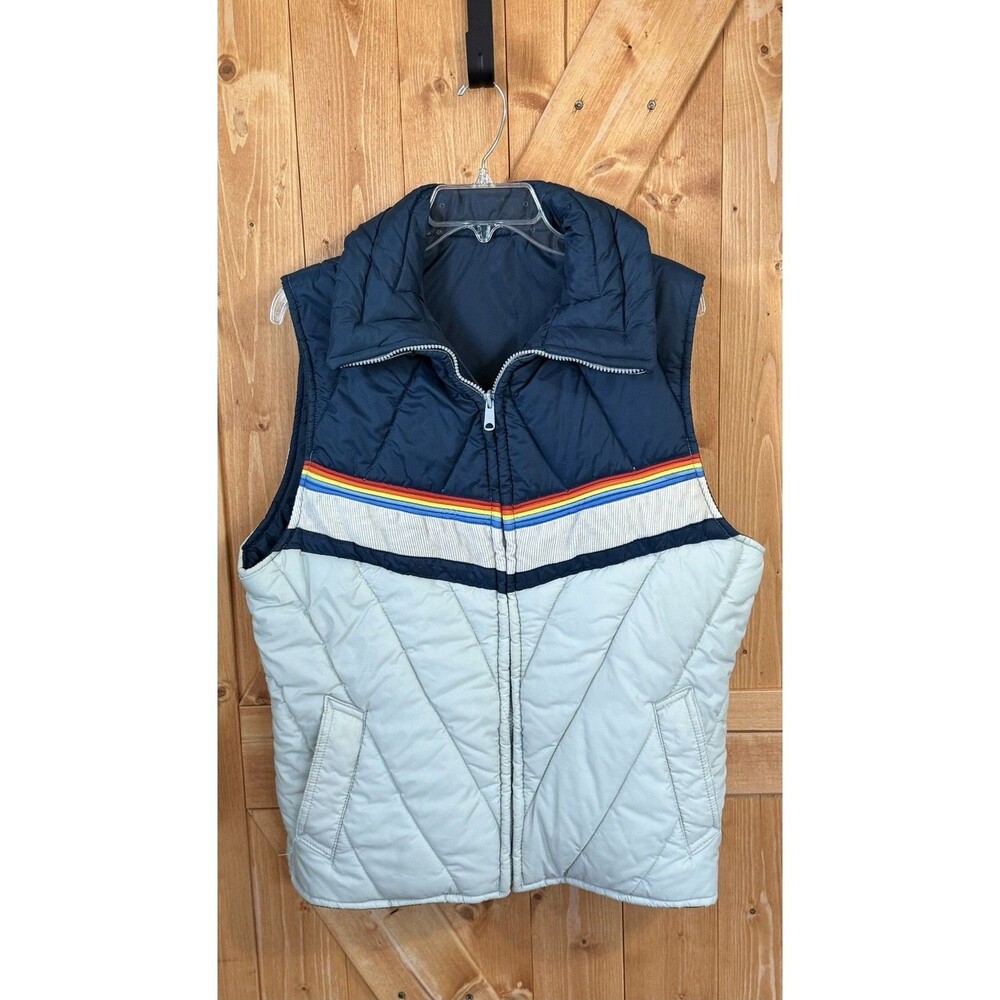Vtg Pacific Trail Puffer Vest Medium Blue Rainbow Stripe Ski Surf Western 80’s